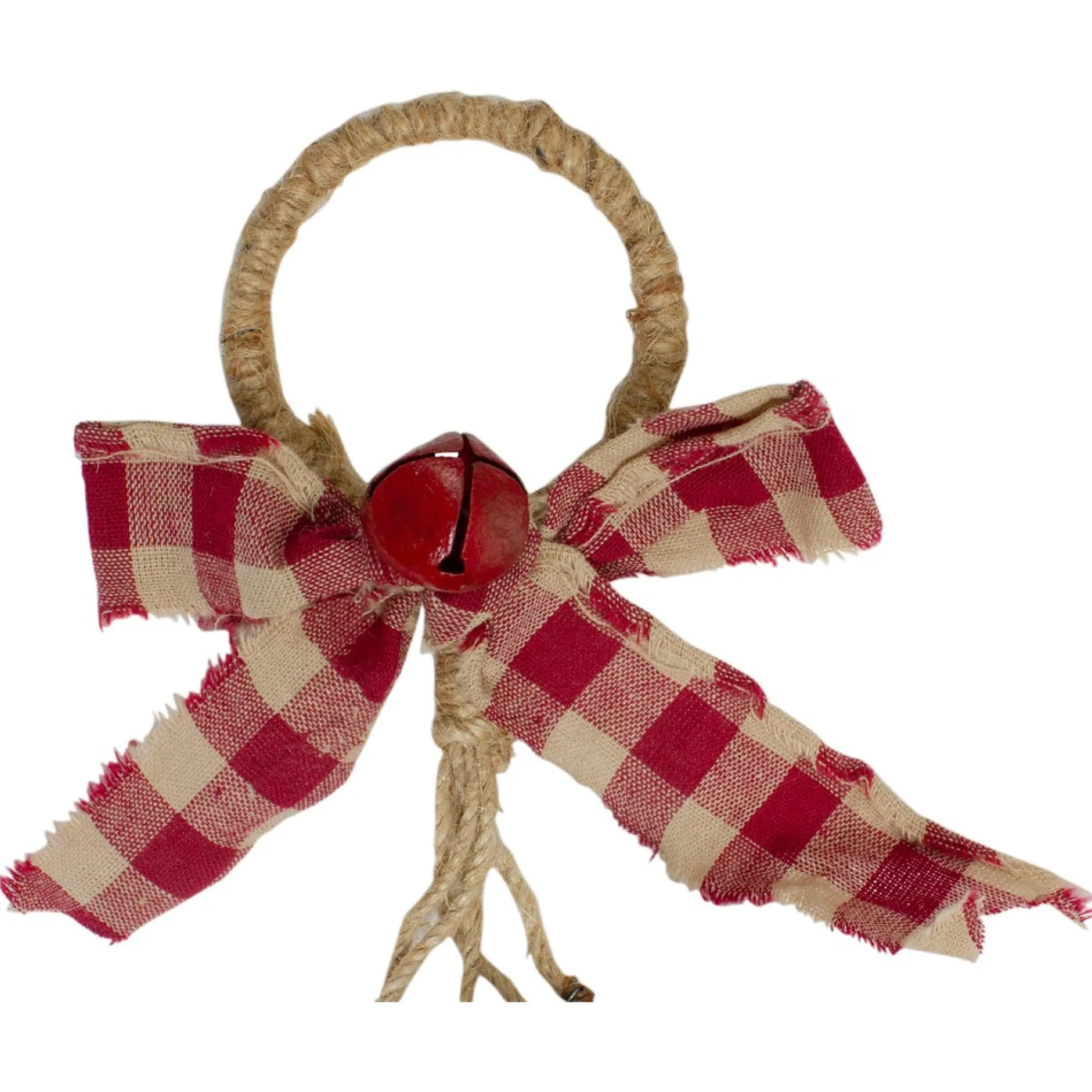 15" Pine And Red Jingle Bell Christmas Door Hanger With Plaid Bow