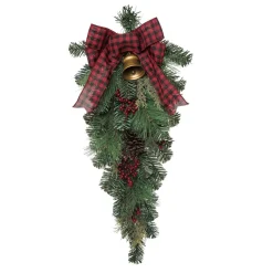 30" Pine Artificial Christmas Teardrop Swag With Bells And Bow, Unlit
