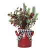 16" Pinecone And Berry Christmas Tabletop Decoration In Milk Can