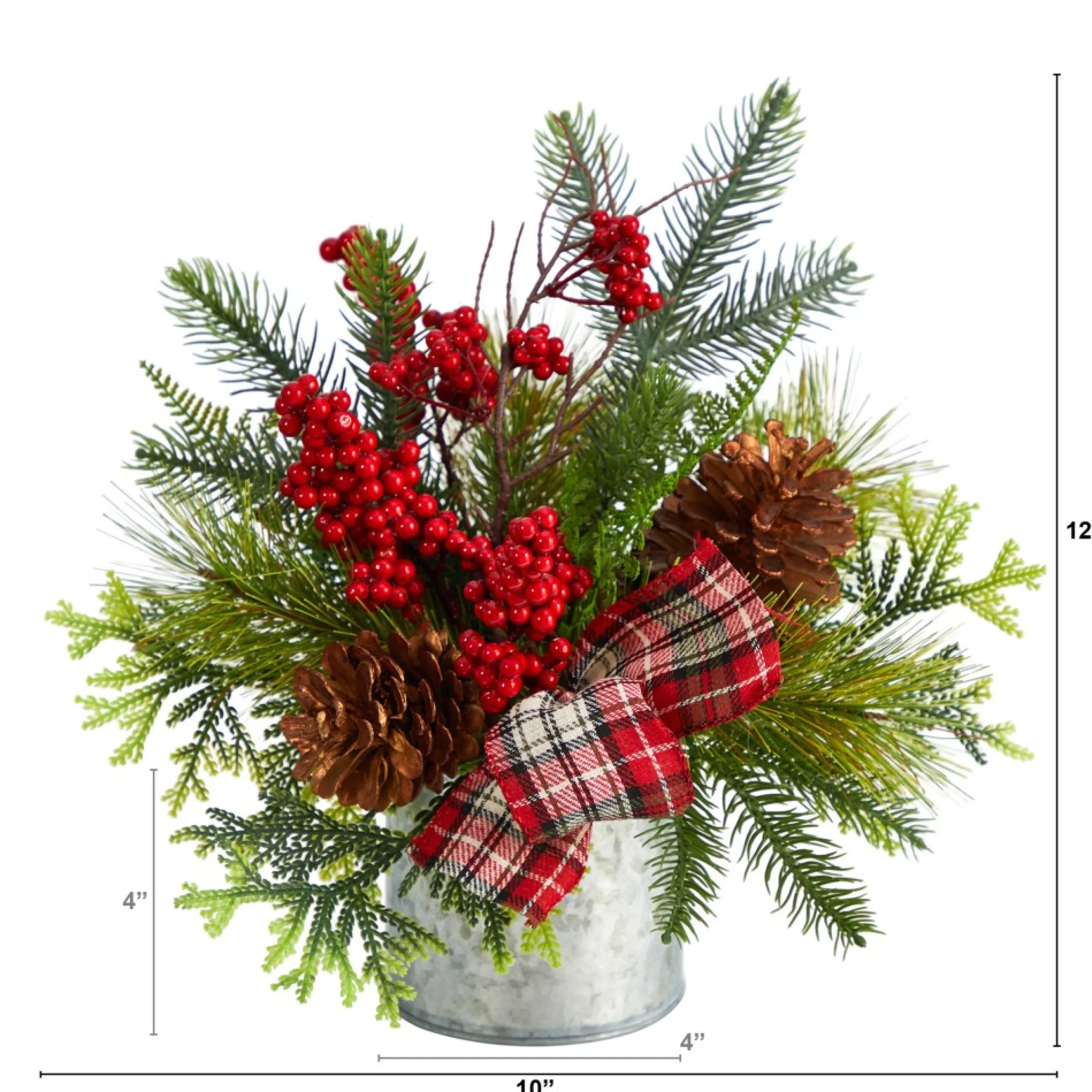 12" Pine Cones And Berries Artificial Christmas Arrangement In Decorative Vase