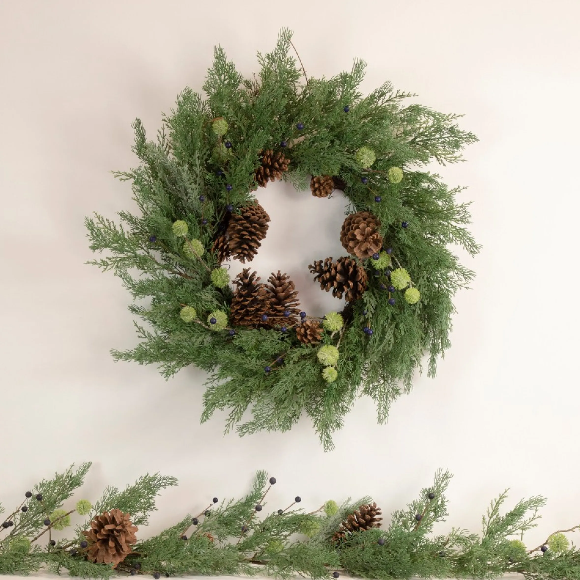 Pinecones And Blueberries Artificial Christmas Wreath, 28-Inch, Unlit
