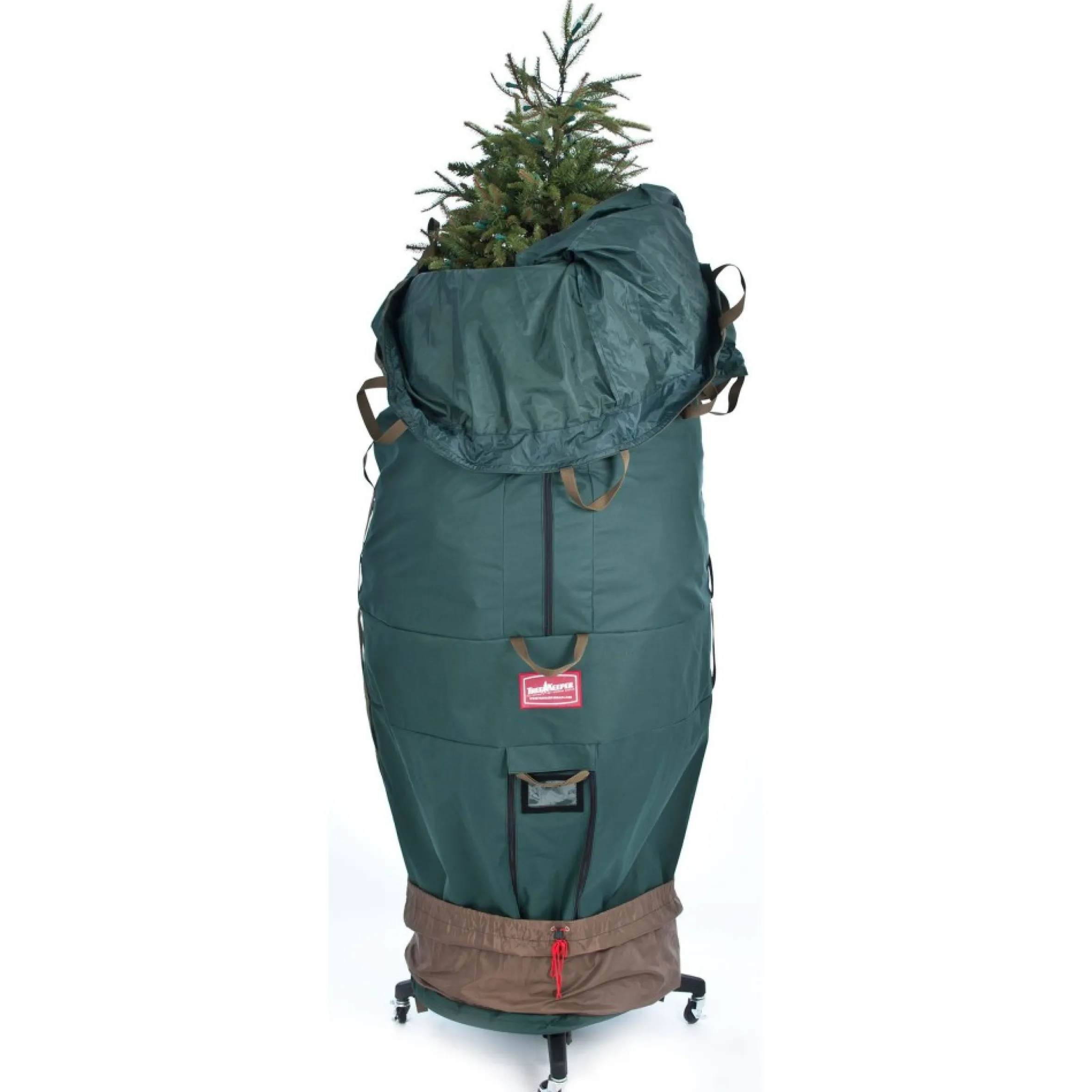 80" Pine Green Large Girth Upright Christmas Tree Storage Bag With Rolling Tree Stand