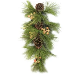 30" Pine Needles With Pinecones And Golden Antlers Artificial Christmas Teardrop Swag - Unlit
