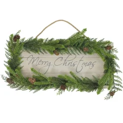 17.5" Pine Wood With Winter Foliage Merry Christmas Sign
