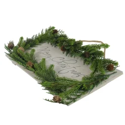 17.5" Pine Wood With Winter Foliage Merry Christmas Sign