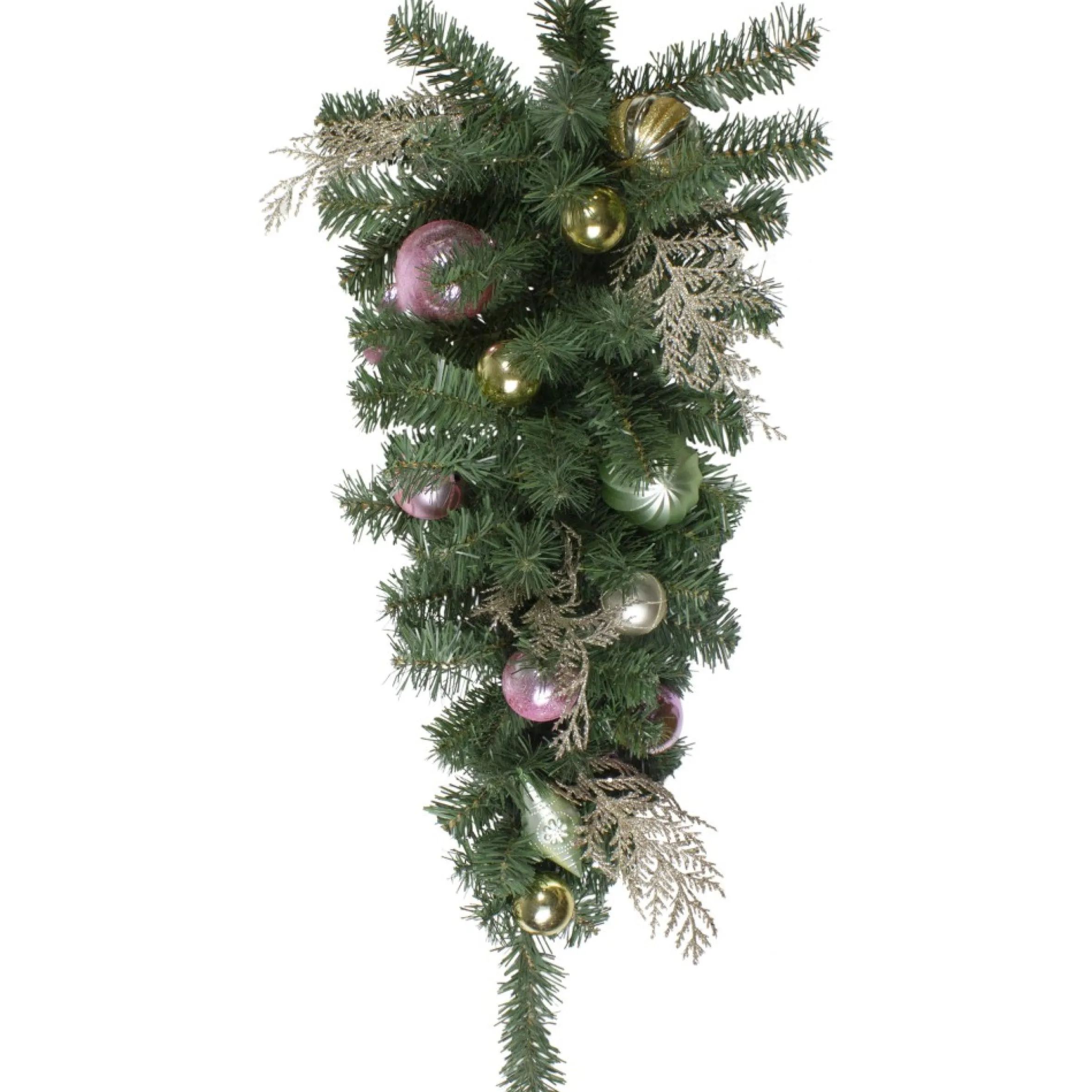 30" Pink And Gold Frosted Artificial Christmas Teardrop Swag - Unlit