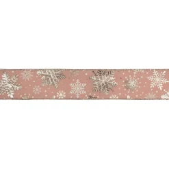 Pink And Gold Snowflake Christmas Wired Craft Ribbon 2.5" X 10 Yards