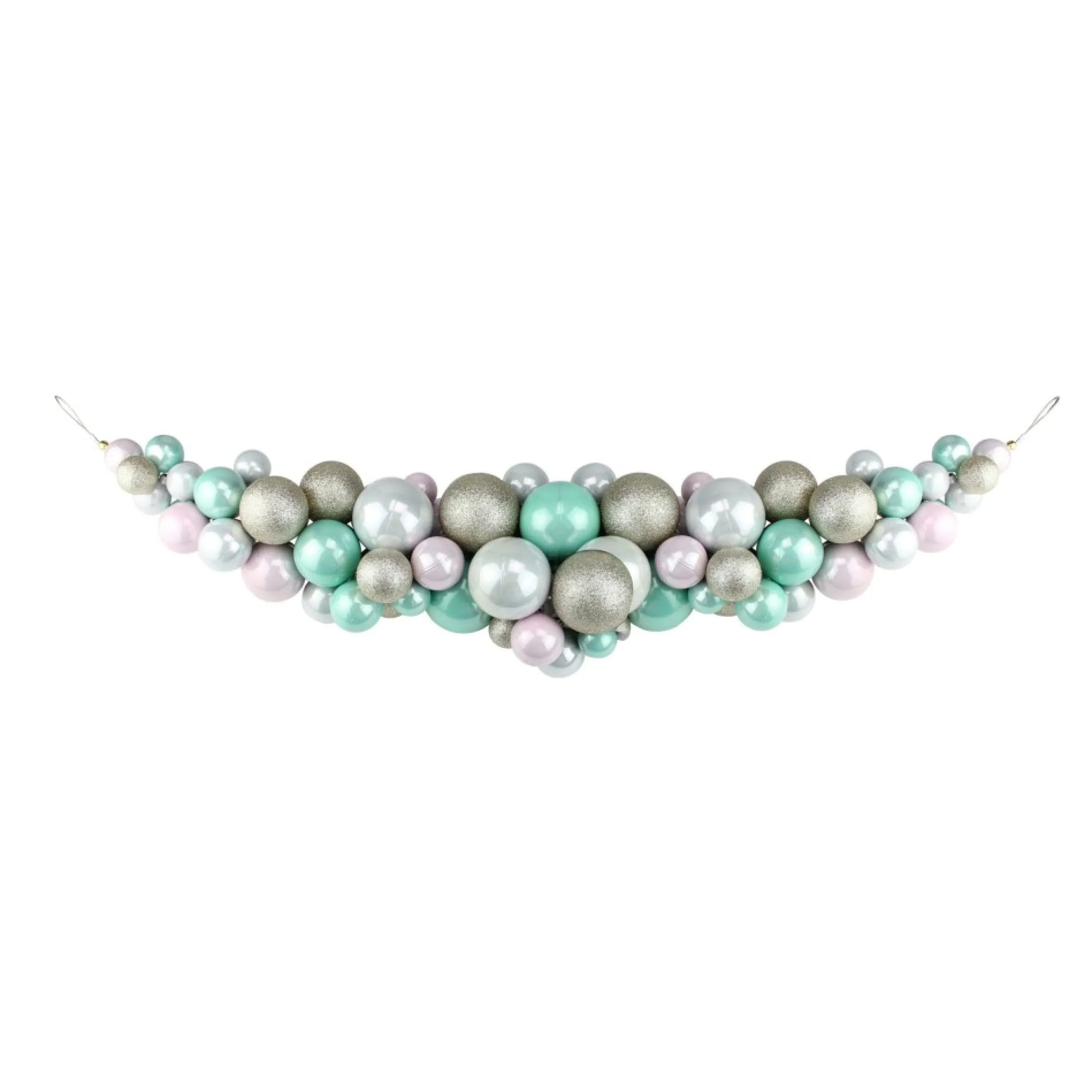 28" Pink And Seafoam Green Shatterproof Glittered Ball Artificial Christmas Swag - Unlit