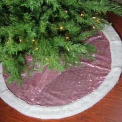 47" Pink And White Round Christmas Tree Skirt With High Pile Fleece Border