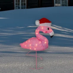 24" Pink Flamingo In Santa Hat Outdoor Christmas Decoration
