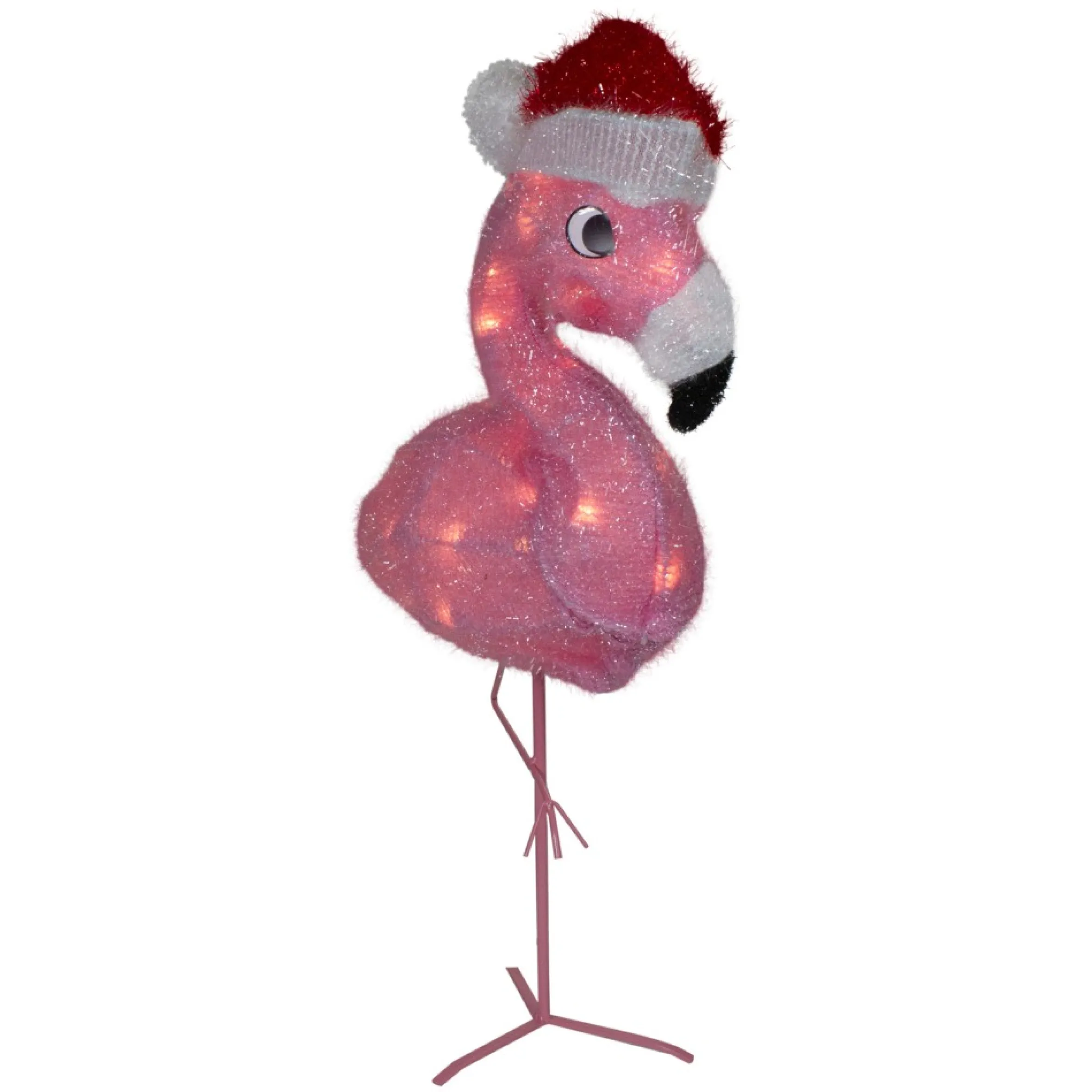 24" Pink Flamingo In Santa Hat Outdoor Christmas Decoration