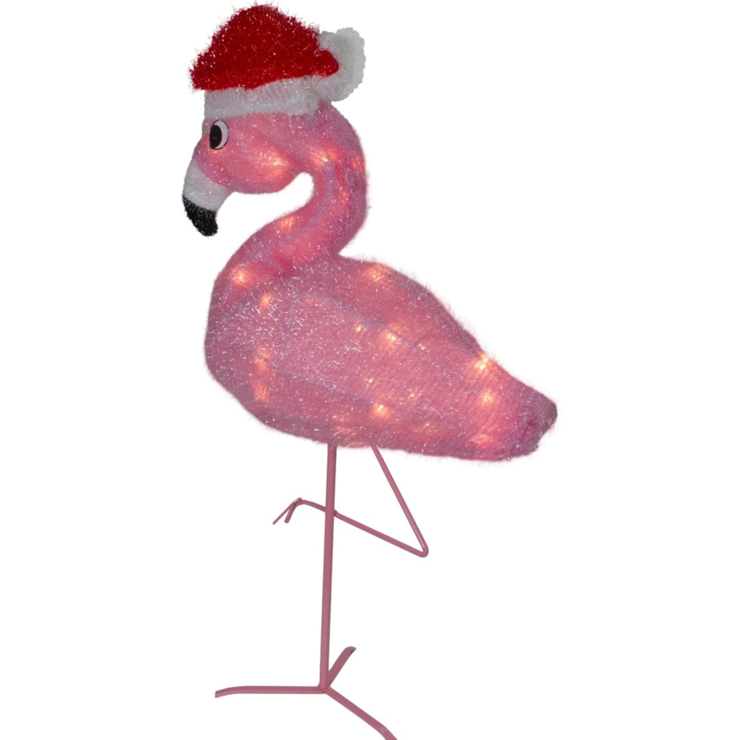 24" Pink Flamingo In Santa Hat Outdoor Christmas Decoration