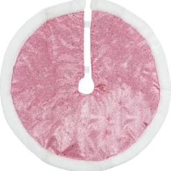 20" Pink Glittered Mini Christmas Tree Skirt With White Fur Trim