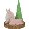 6" Pink Reindeer With Tree And Pine Cone Christmas Taper Candle Holder