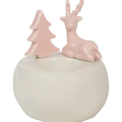 4.5" Pink Reindeer With Tree Christmas Tea Light Candle Holder