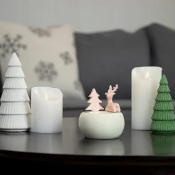 4.5" Pink Reindeer With Tree Christmas Tea Light Candle Holder