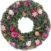 13" Pink Rose And Purple Thistle Mixed Floral Spring Wreath