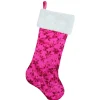 20.5" Pink Sequin Snowflake Christmas Stocking With Faux Fur Cuff