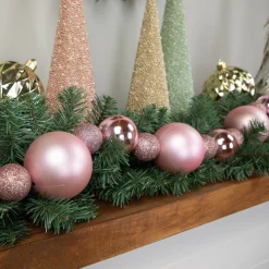 6' Pink Shatterproof Ball 3-Finish Christmas Garland