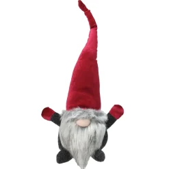 15.75" Plush Red And Gray Velvet Santa Gnome Christmas Table Top Decoration