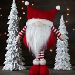18.5" Plush Red And White Standing Tabletop Gnome Christmas Decoration