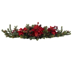 36" Poinsettia And Berries Artificial Floral Christmas Centerpiece