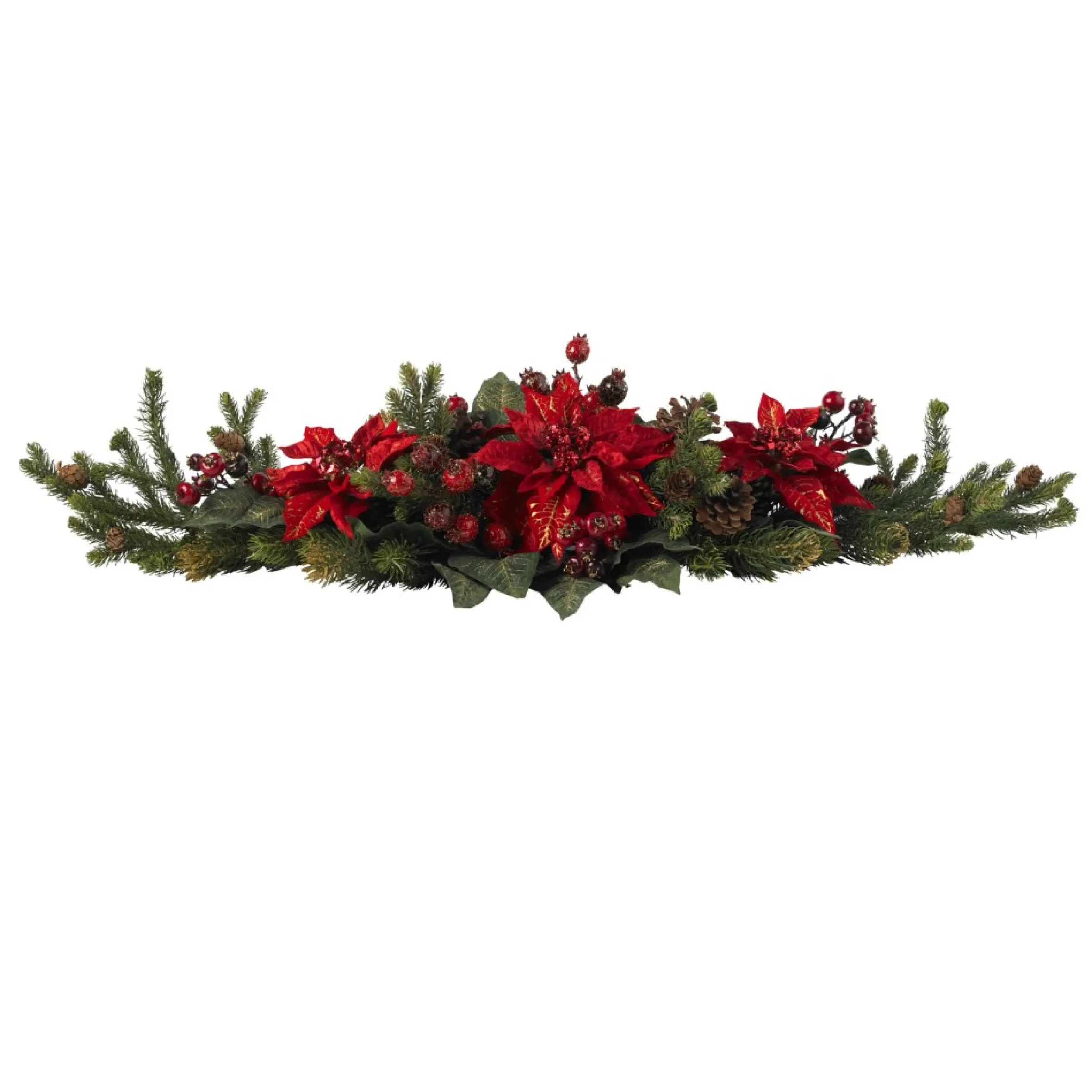 36" Poinsettia And Berries Artificial Floral Christmas Centerpiece