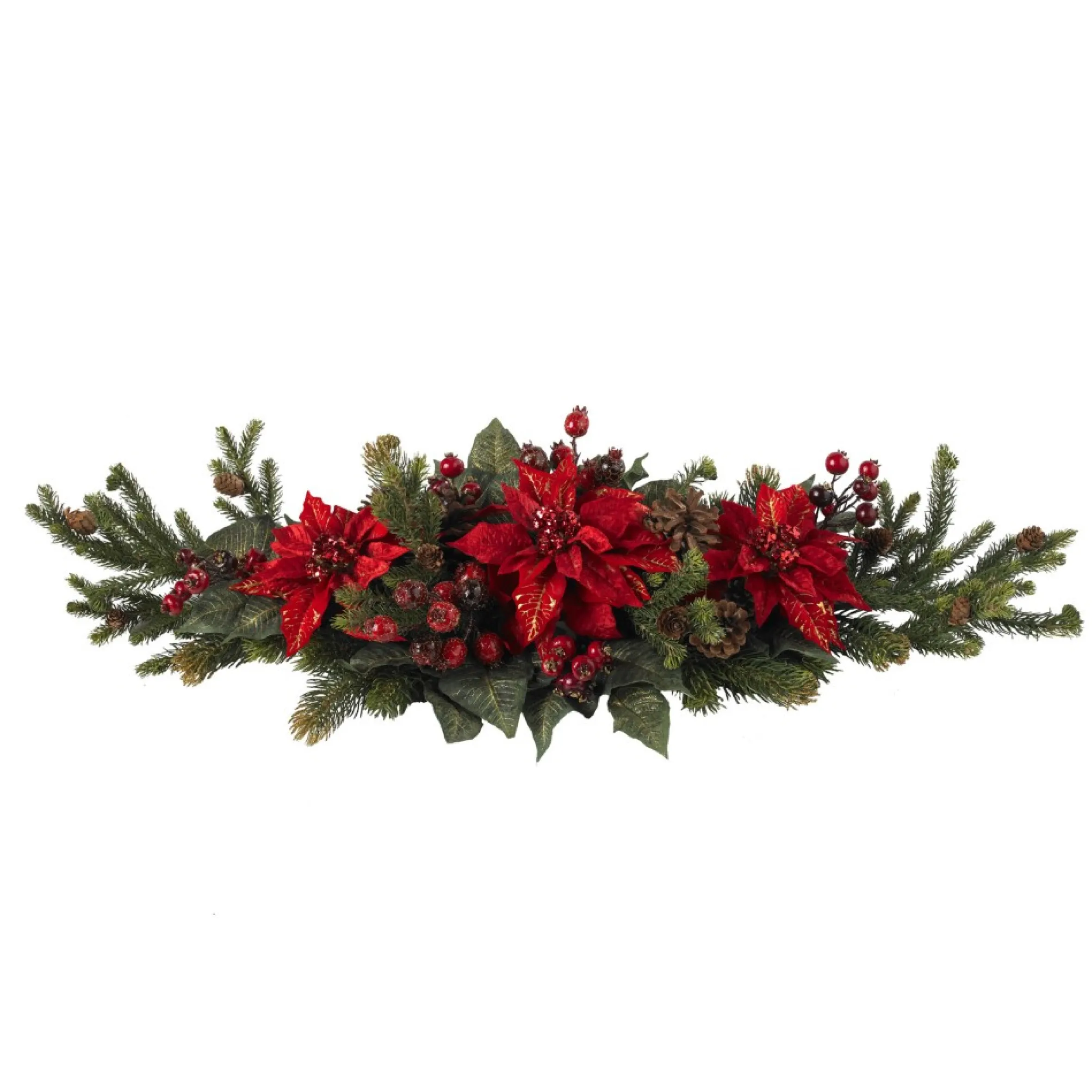 36" Poinsettia And Berries Artificial Floral Christmas Centerpiece
