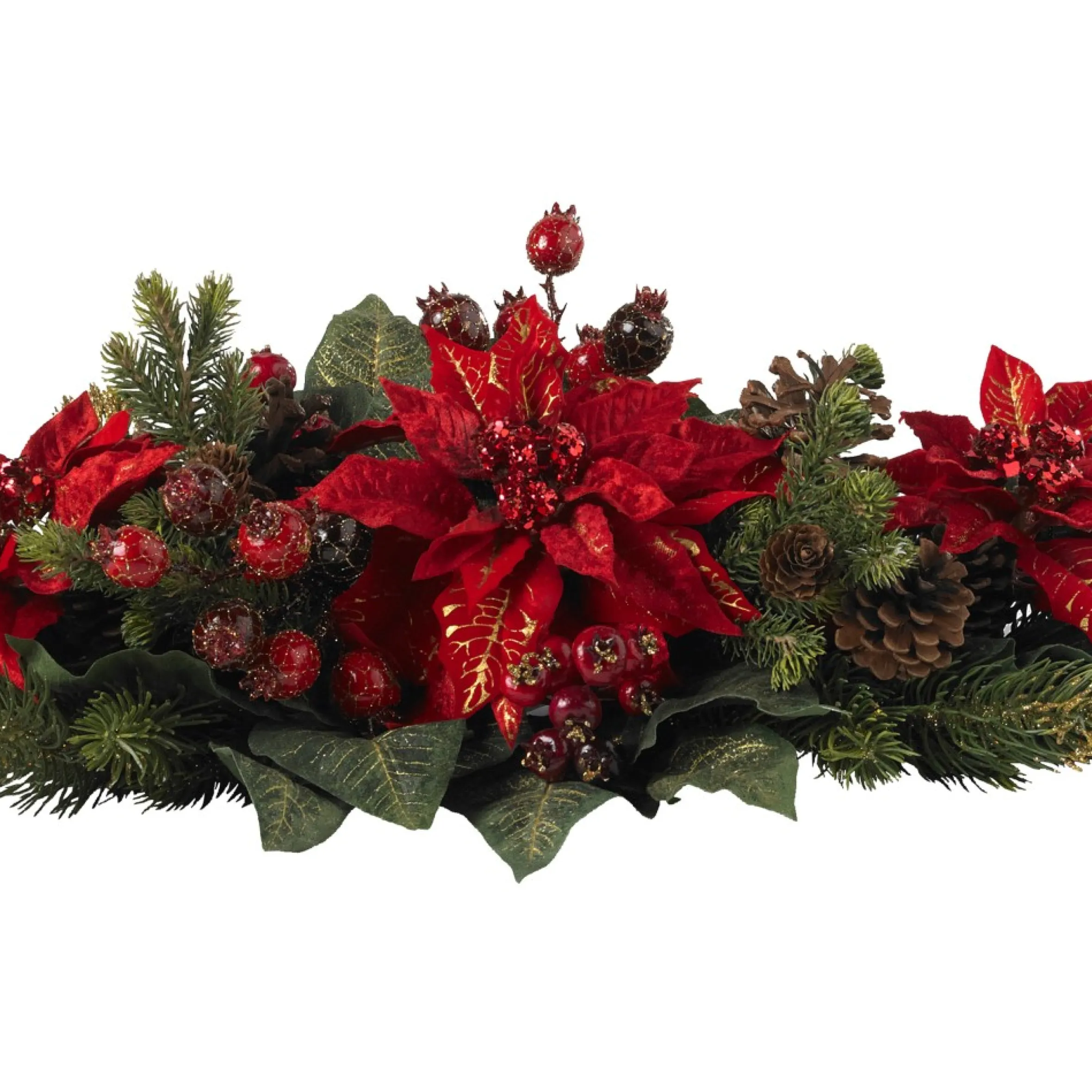 36" Poinsettia And Berries Artificial Floral Christmas Centerpiece