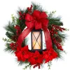 Poinsettia And Berry Artificial Christmas Wreath With Lantern, 28-Inch