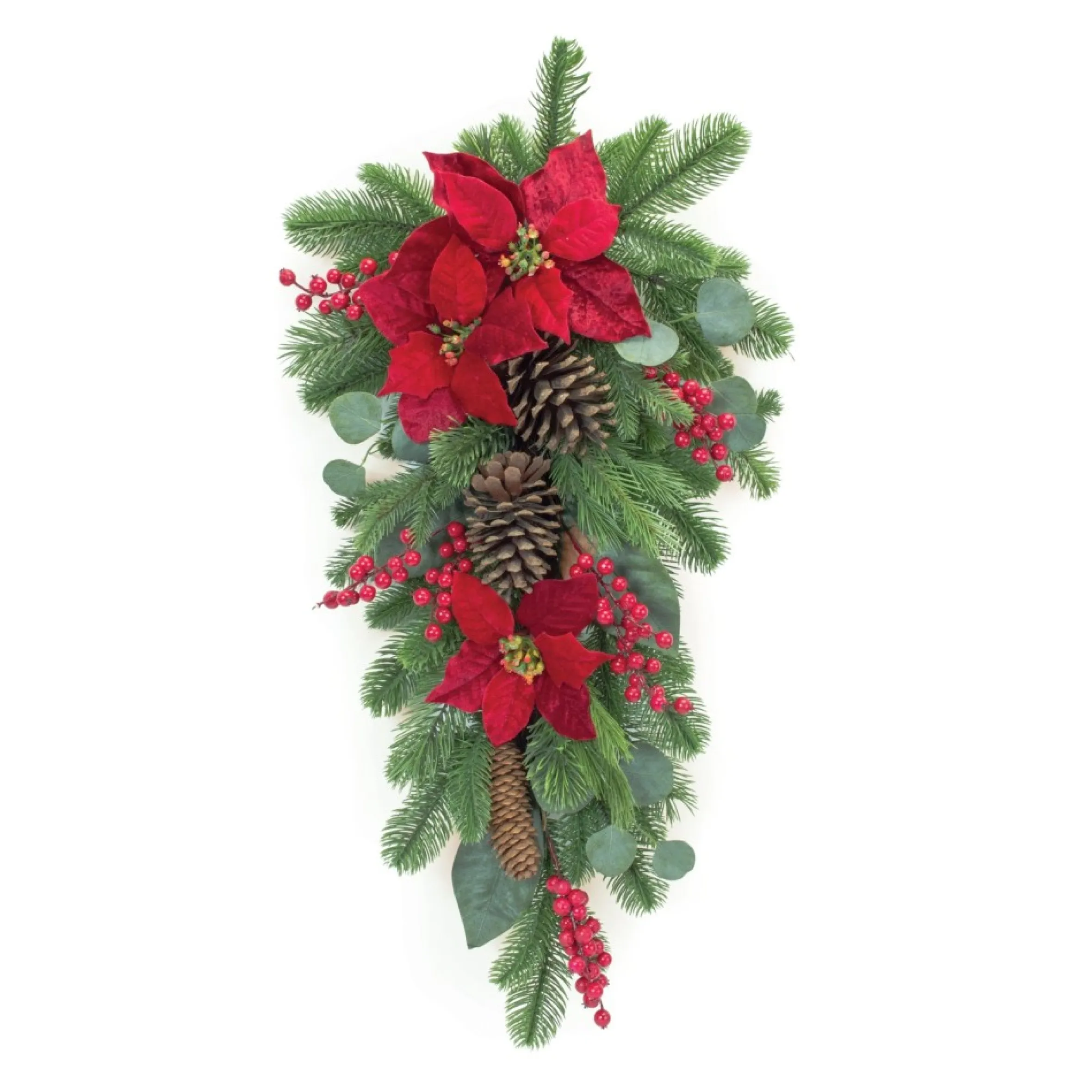34" Poinsettia And Pine Artificial Christmas Swag