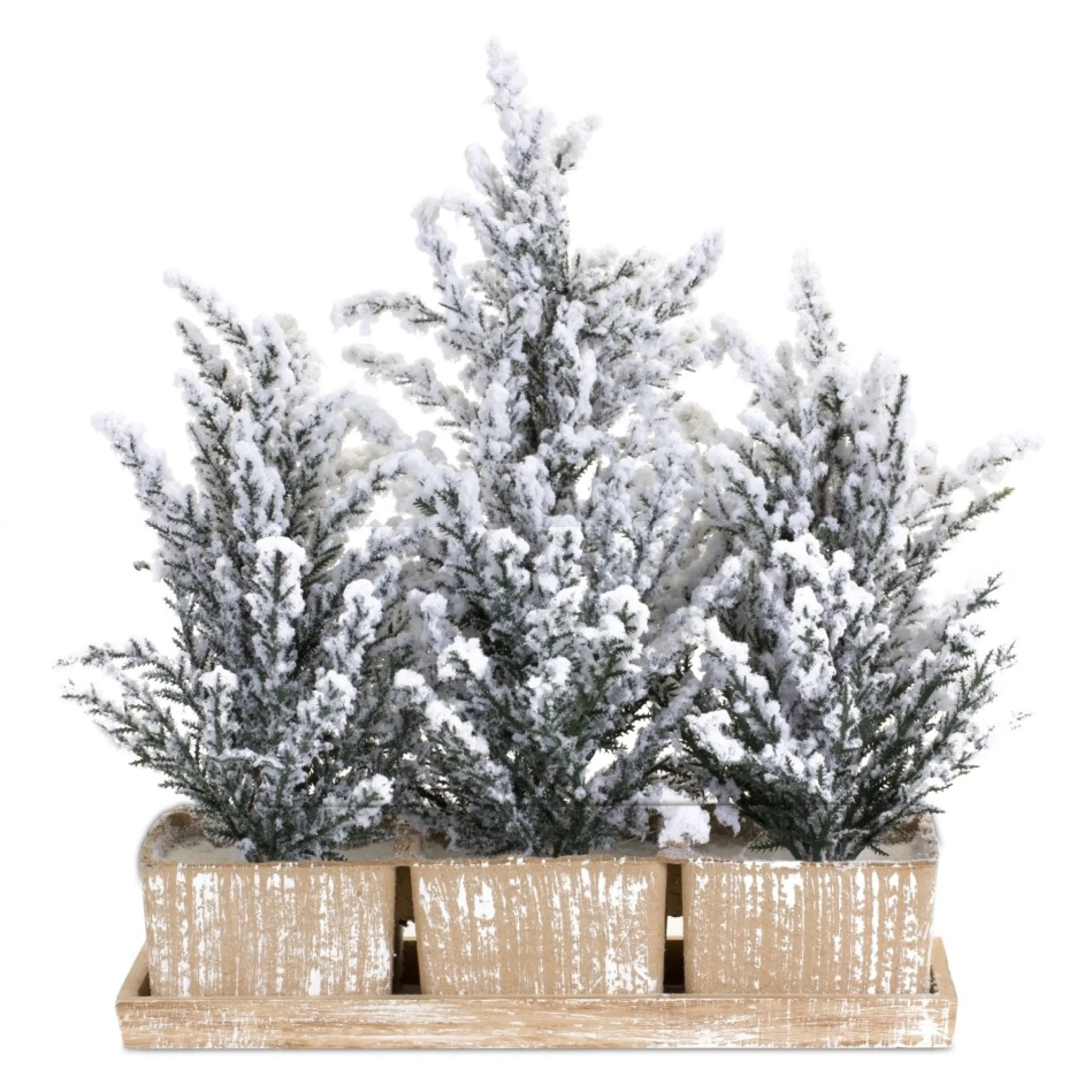 17" Potted Mini Snow Trees On Tray Christmas Arrangement