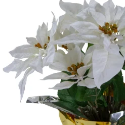 17" Potted White Artificial Poinsettia Christmas Arrangement