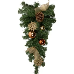 26" Pre-Decorated Ball Ornaments And Bows Artificial Christmas Teardrop Swag, Unlit