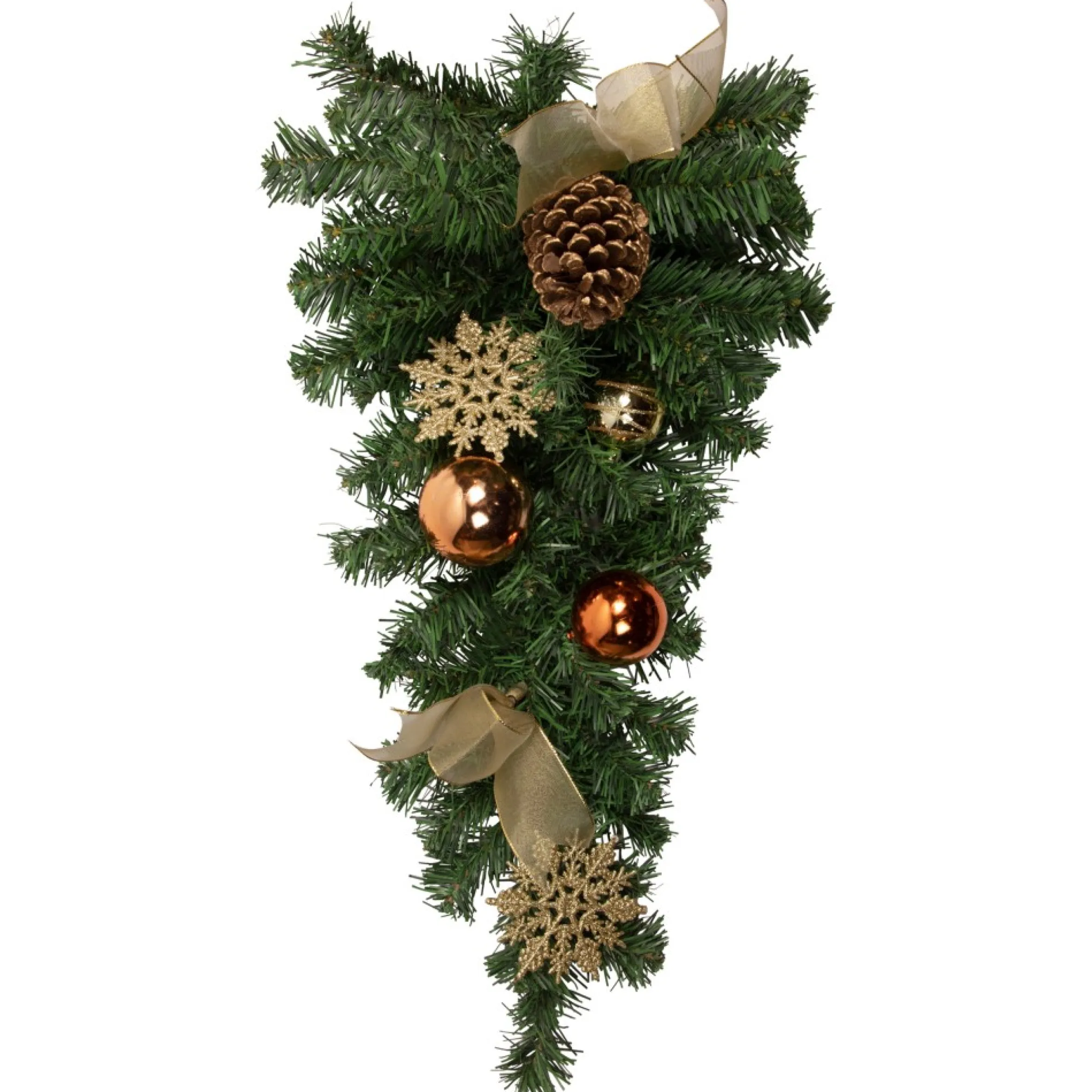 26" Pre-Decorated Ball Ornaments And Bows Artificial Christmas Teardrop Swag, Unlit