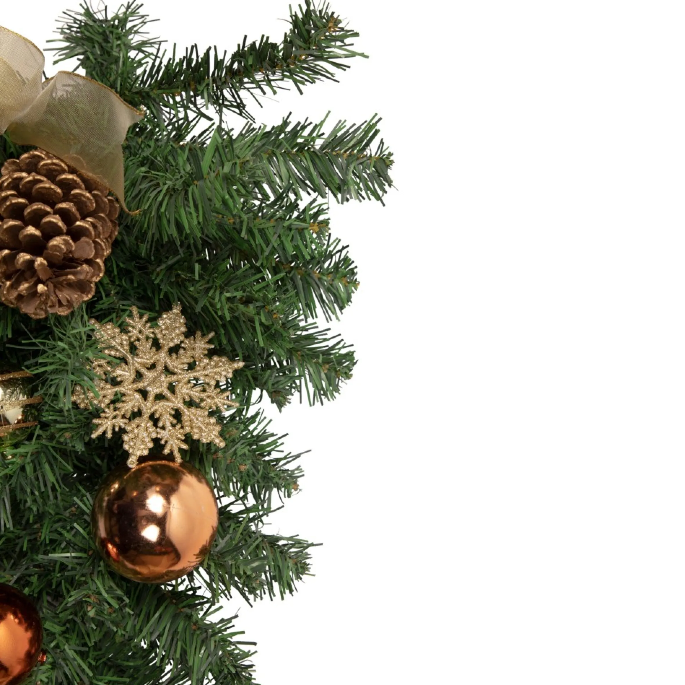 26" Pre-Decorated Ball Ornaments And Bows Artificial Christmas Teardrop Swag, Unlit