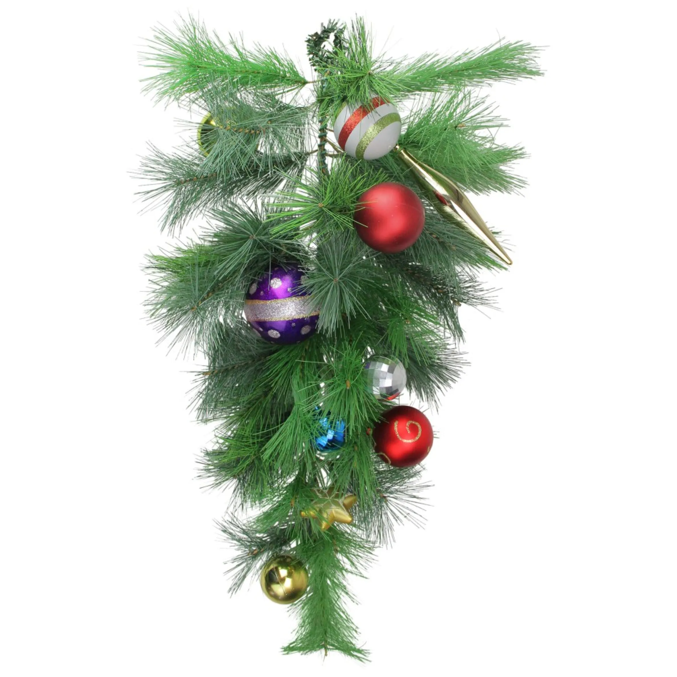 24" Pre-Decorated Multi-Color Ornament Long Needle Pine Artificial Christmas Teardrop Swag - Unlit