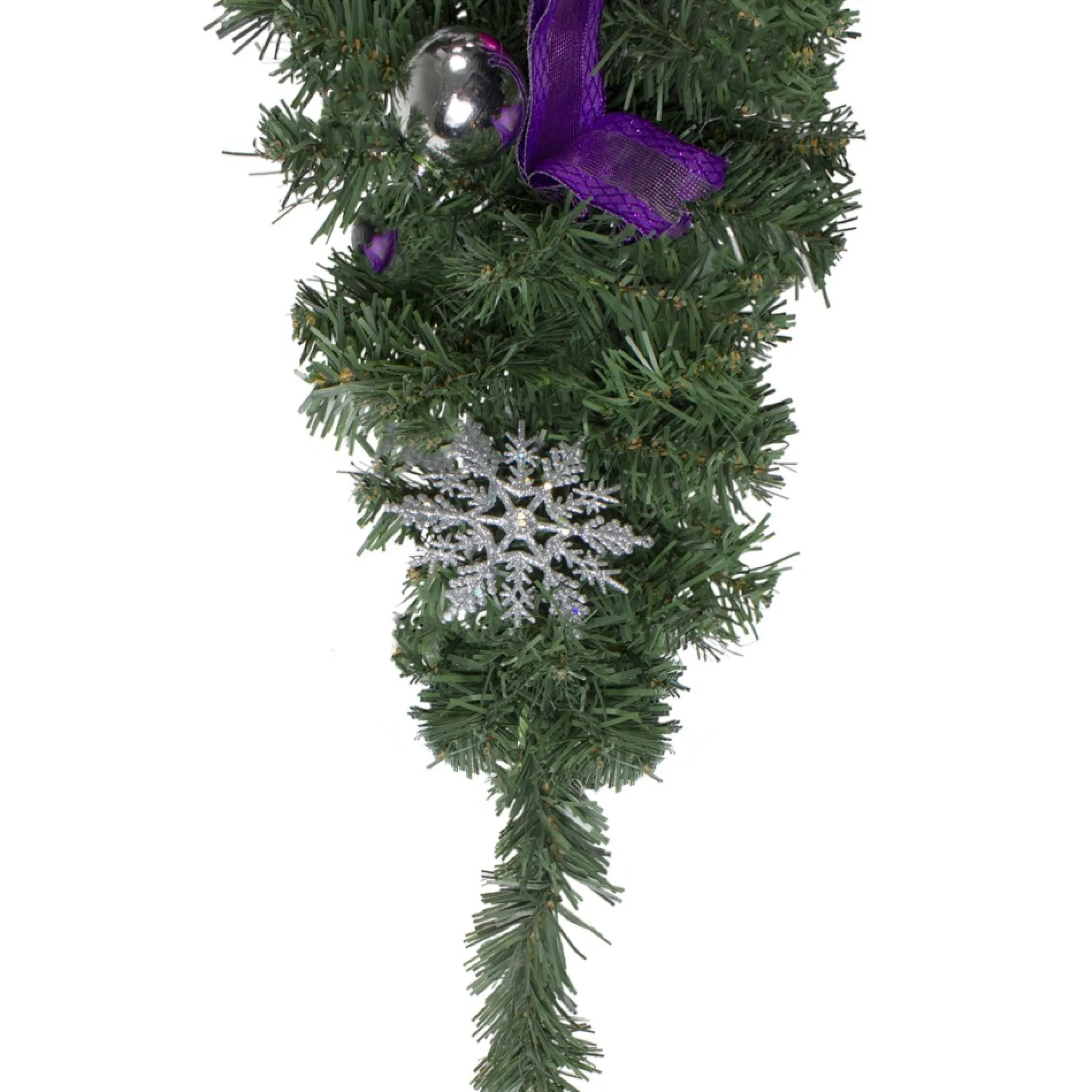 24" Pre-Decorated Pink Ball Ornament And Poinsettia Artificial Christmas Teardrop Swag, Unlit