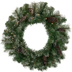 24" Pre-Lit Artificial Frosted Pine And Pine Cone Christmas Wreath