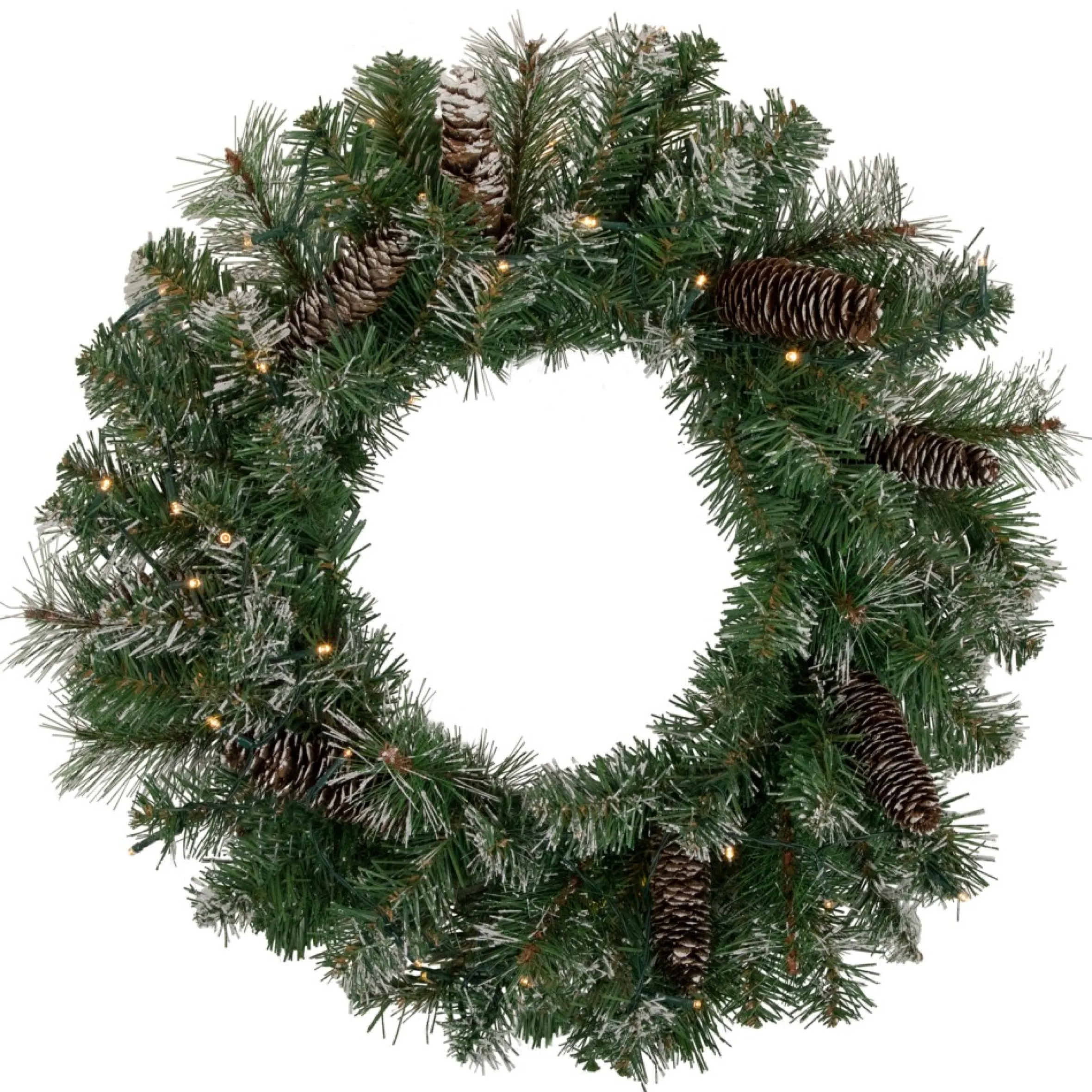 24" Pre-Lit Artificial Frosted Pine And Pine Cone Christmas Wreath