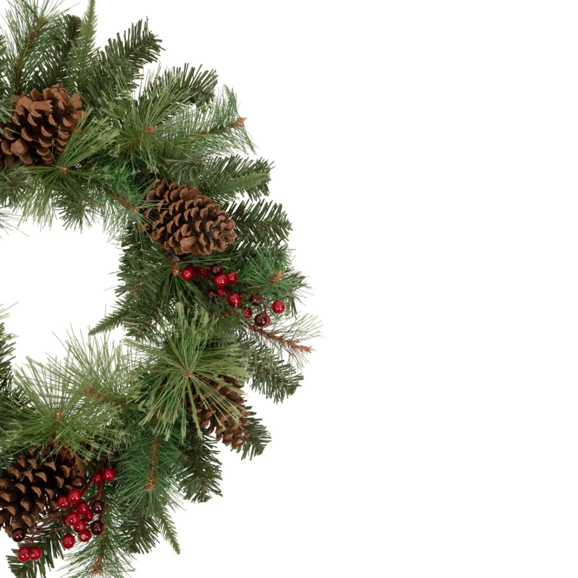 24" Pre-Lit Artificial Mixed Pine And Berries Christmas Wreath
