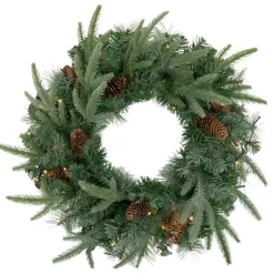 24" Pre-Lit Artificial Mixed Pine And Pine Cone Christmas Wreath