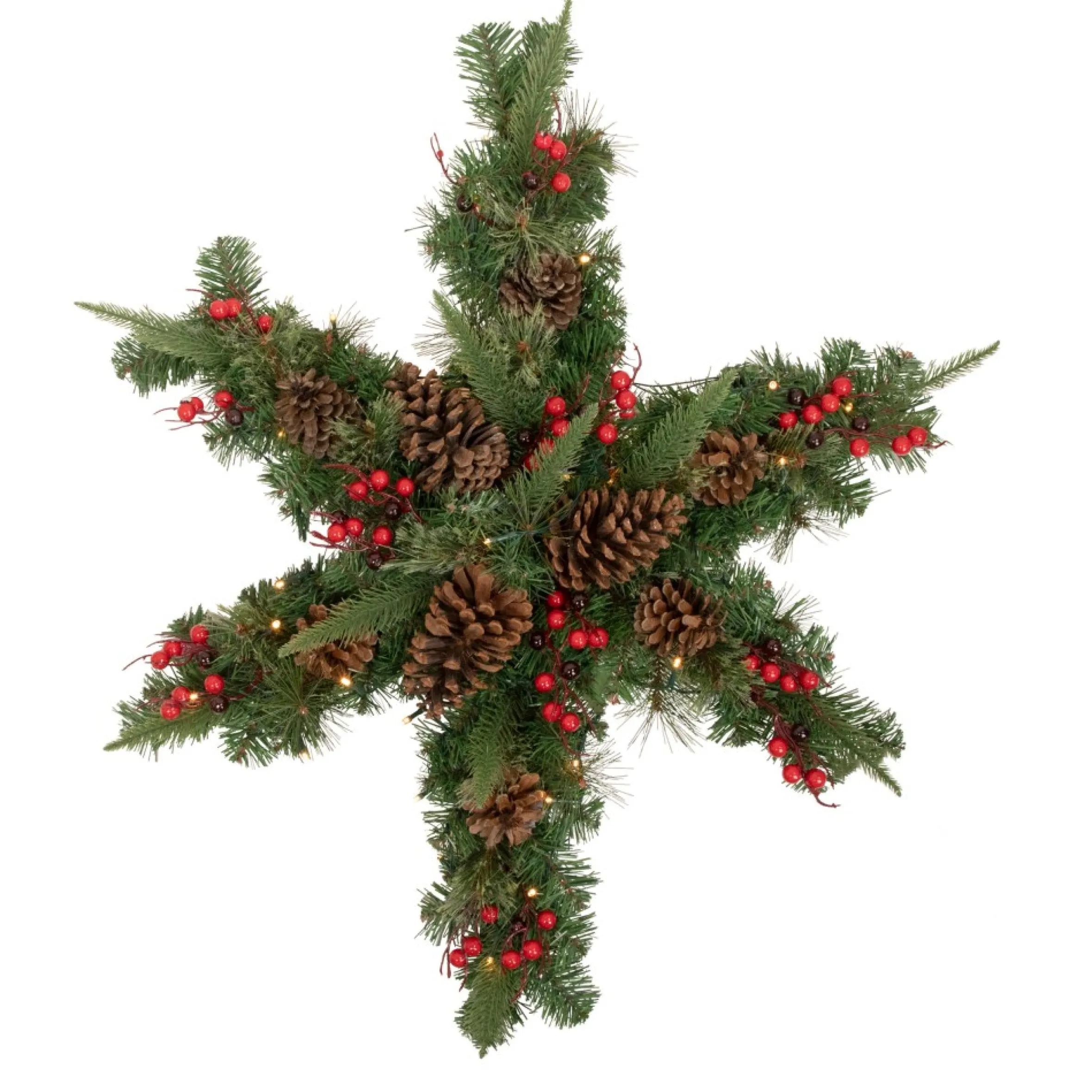 32" Pre-Lit Artificial Mixed Pine And Berries Christmas Snowflake Wreath