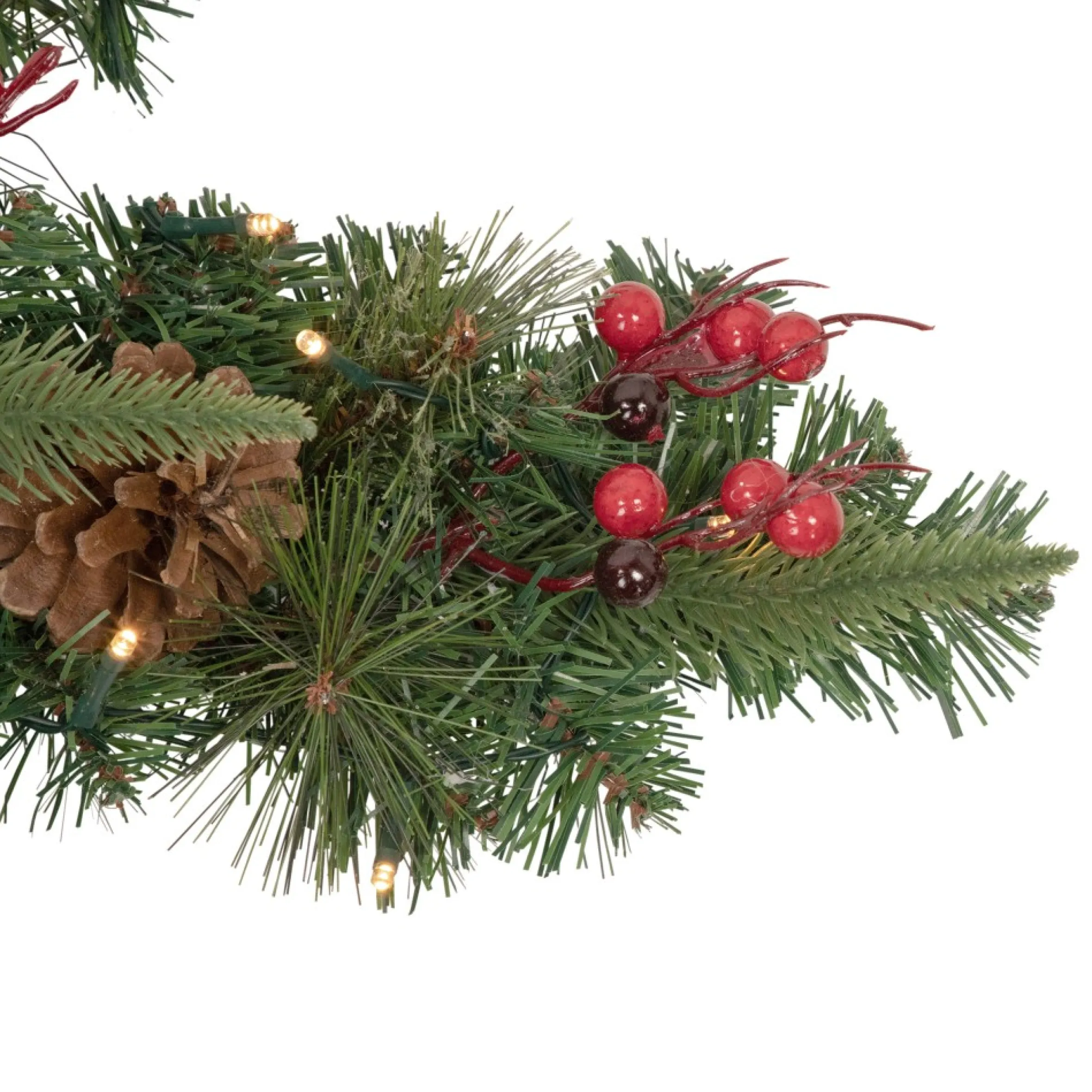32" Pre-Lit Artificial Mixed Pine And Berries Christmas Snowflake Wreath