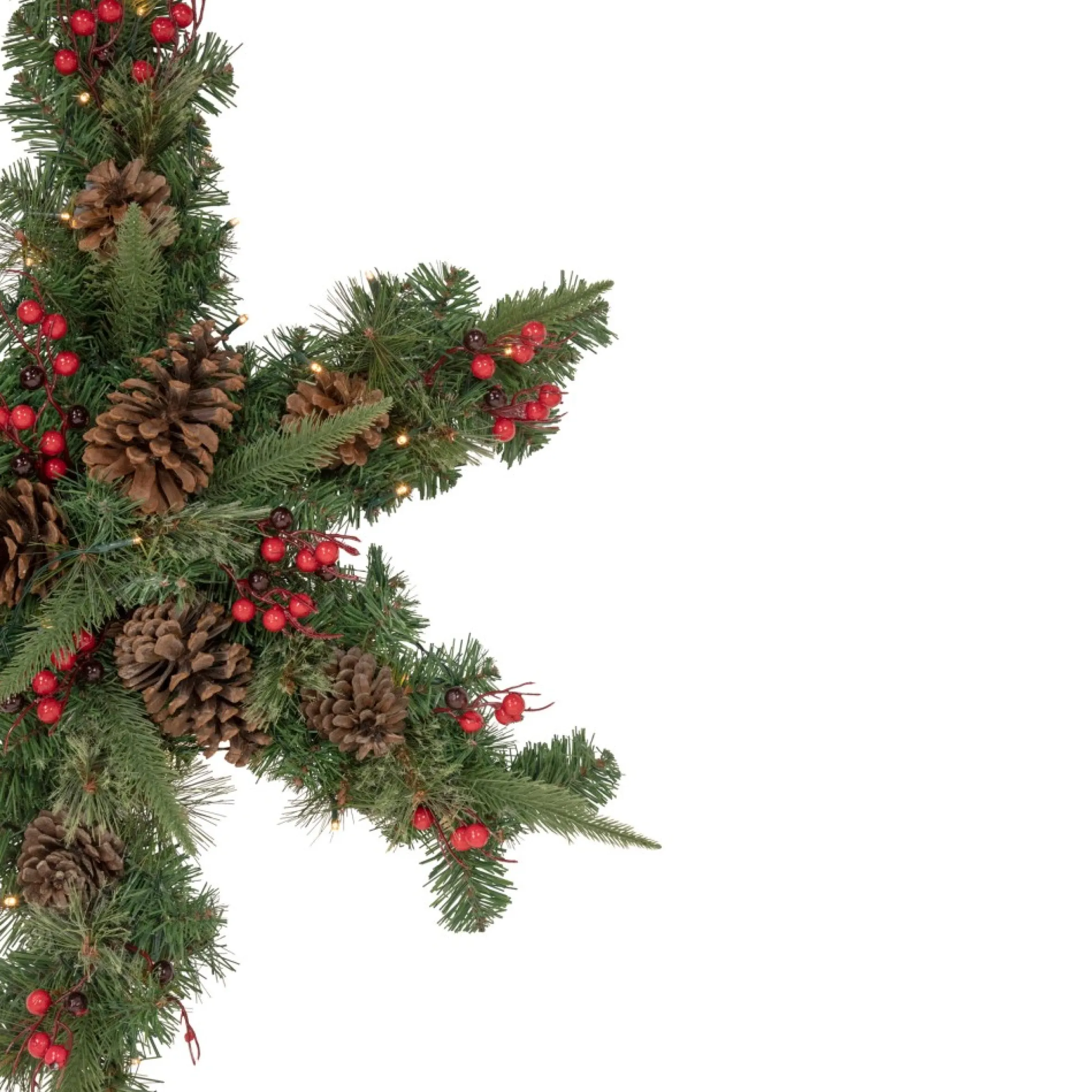 32" Pre-Lit Artificial Mixed Pine And Berries Christmas Snowflake Wreath