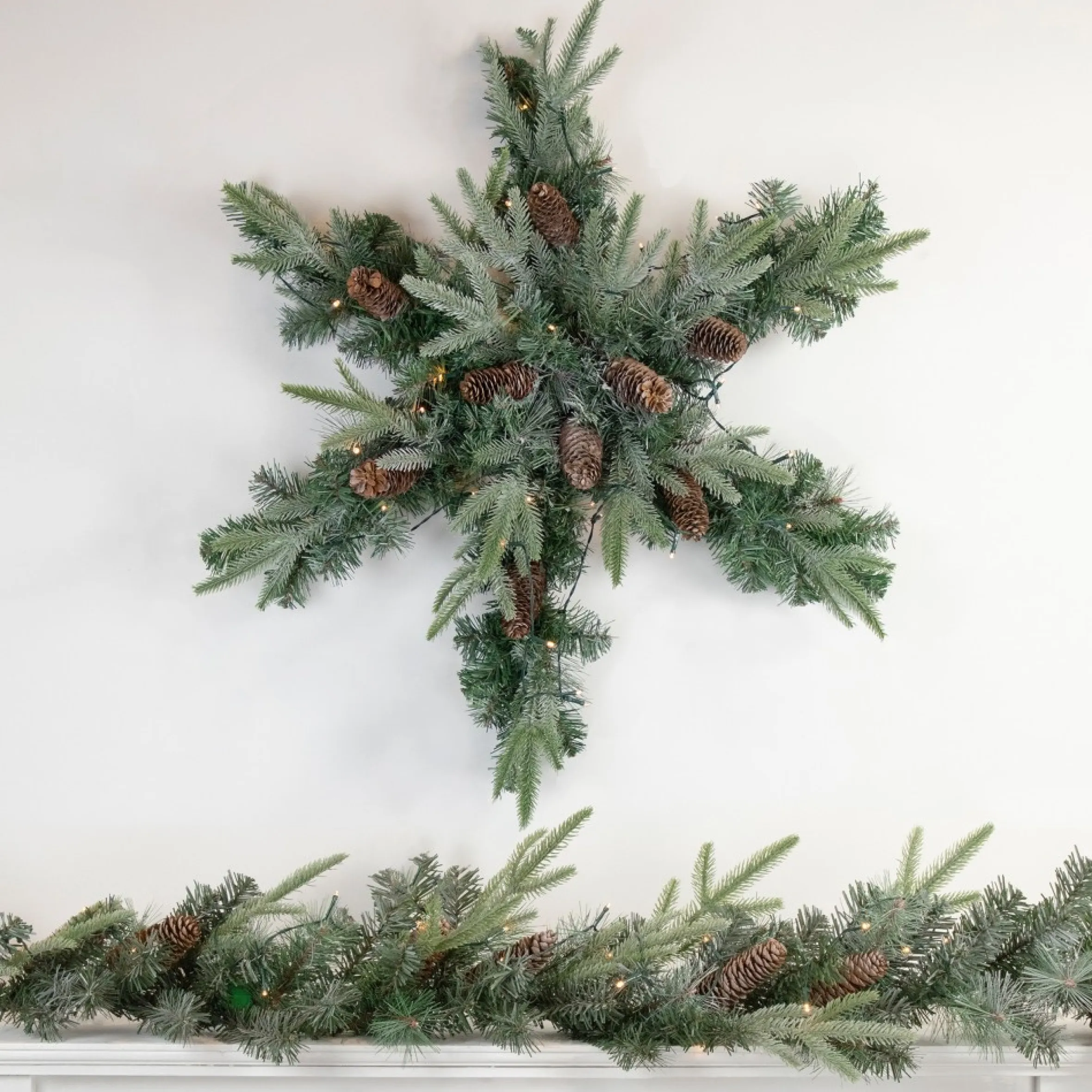 32" Pre-Lit Artificial Mixed Pine And Pine Cone Christmas Snowflake Wreath