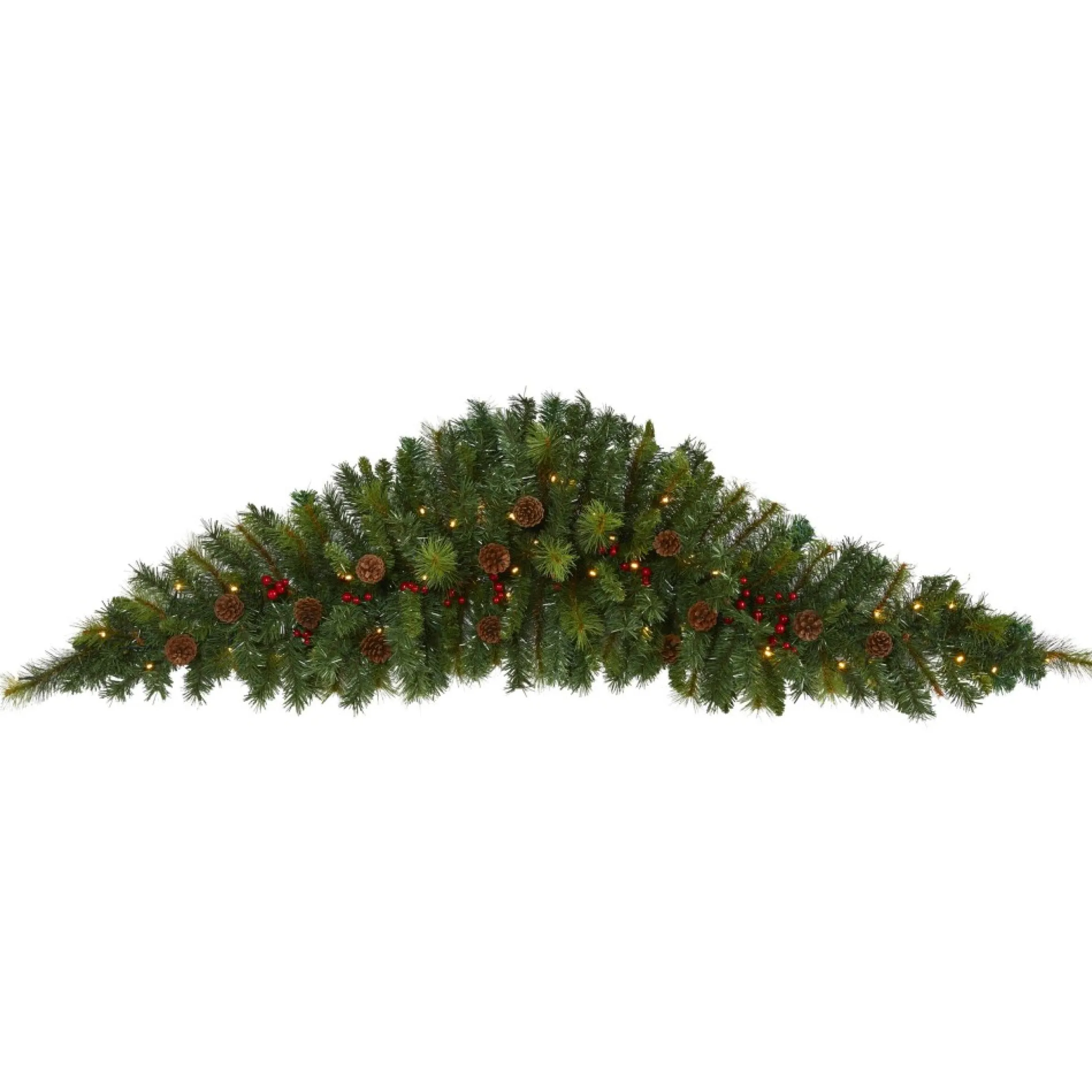 6' Pre-Lit Berries And Pine Cones Artificial Christmas Swag, Led Lights