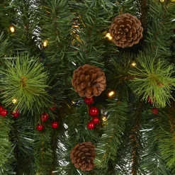 6' Pre-Lit Berries And Pine Cones Artificial Christmas Swag, Led Lights