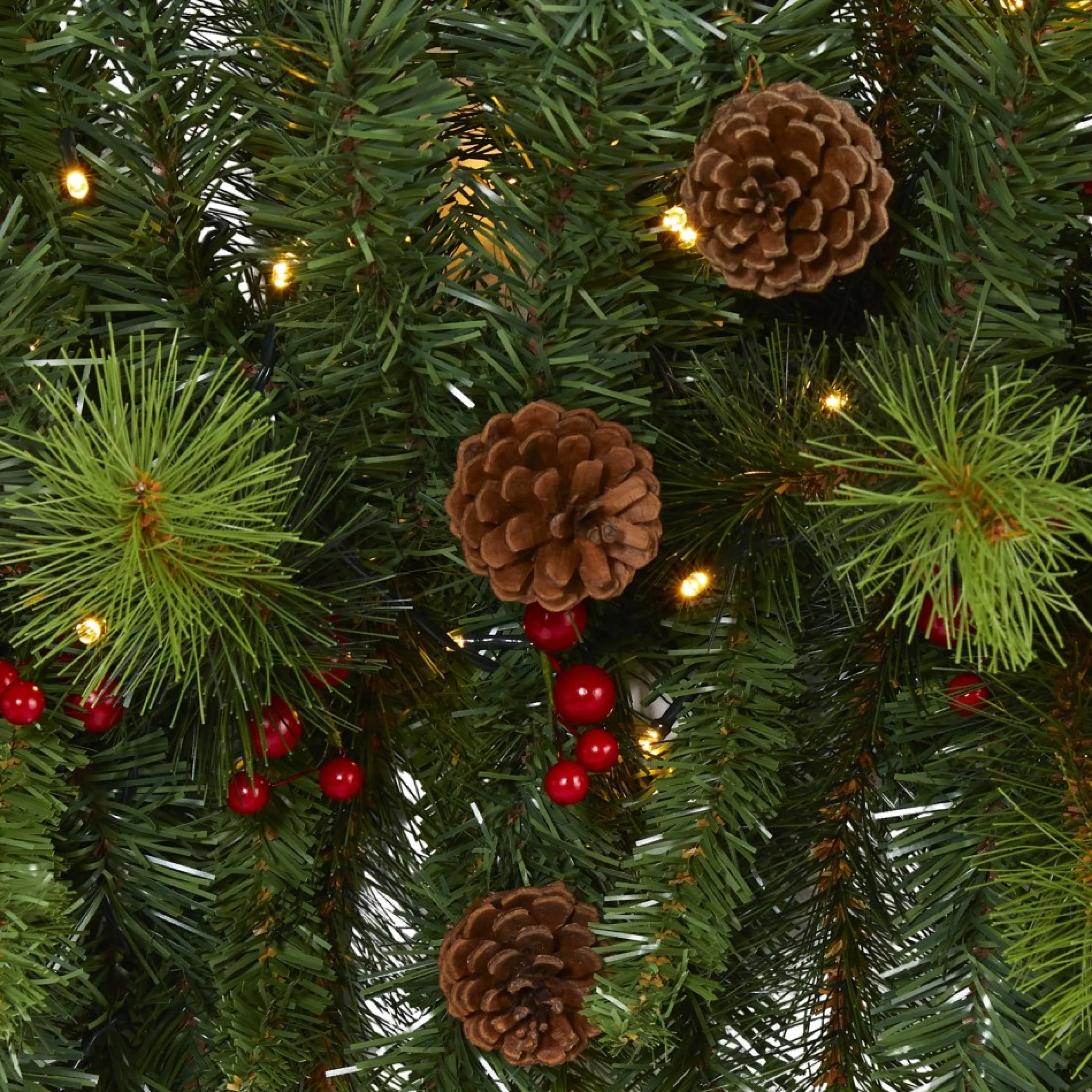 6' Pre-Lit Berries And Pine Cones Artificial Christmas Swag, Led Lights