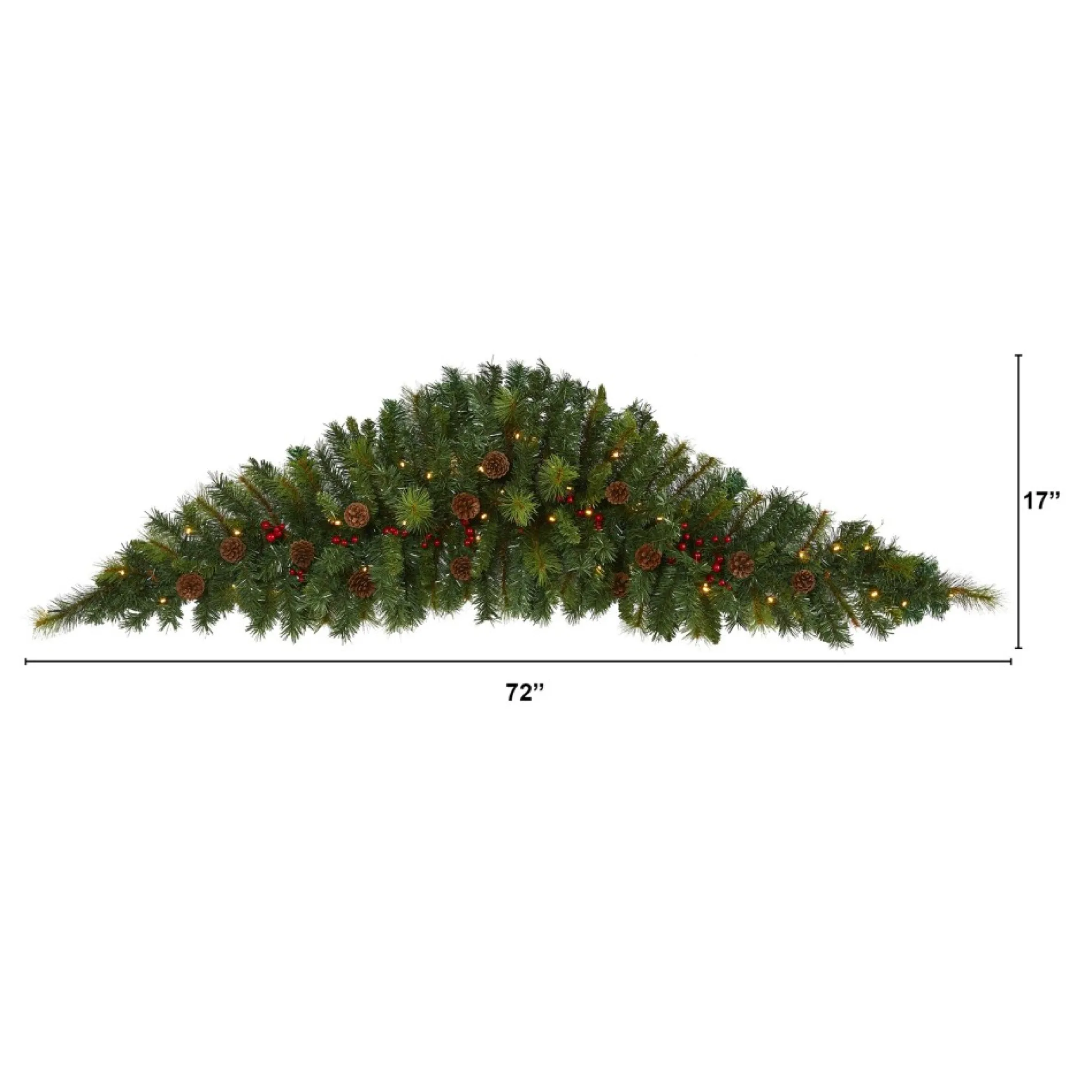 6' Pre-Lit Berries And Pine Cones Artificial Christmas Swag, Led Lights